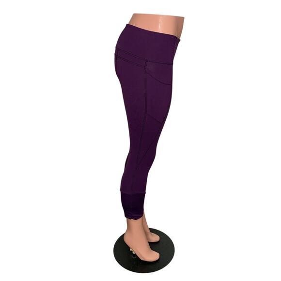 Rare Lululemon Practice Daily Crop Leggings Purple Waistband Pocket Sz 4 Ruched - Picture 3 of 9